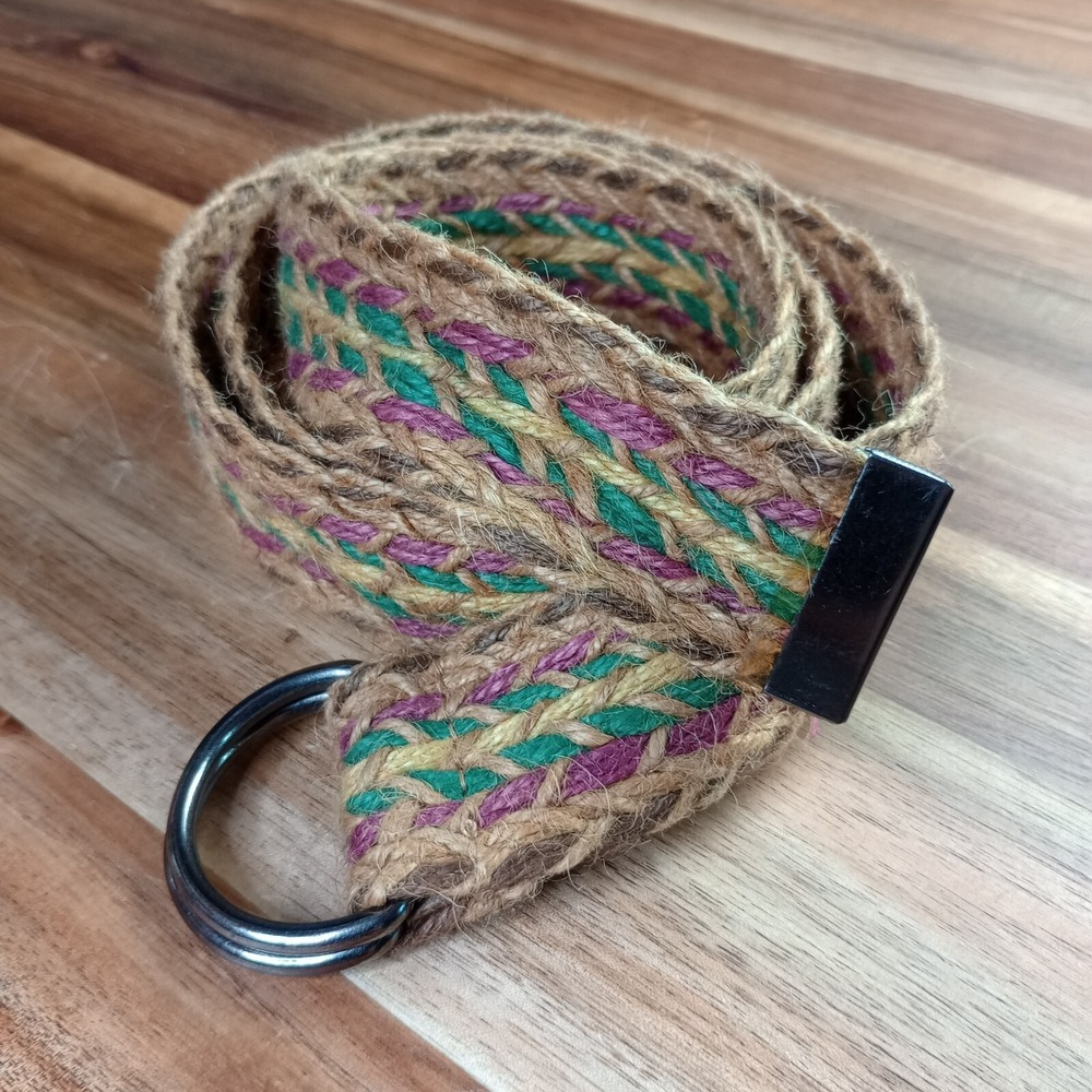 Womens‎ Belt 100% Linen Jute Braided Woven Double O Ring Vintage Boho Festival